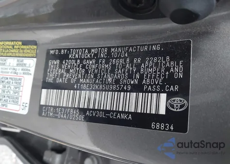 2005 Toyota Camry Le from USA, damaged, VIN 4T1BE32K85U985749